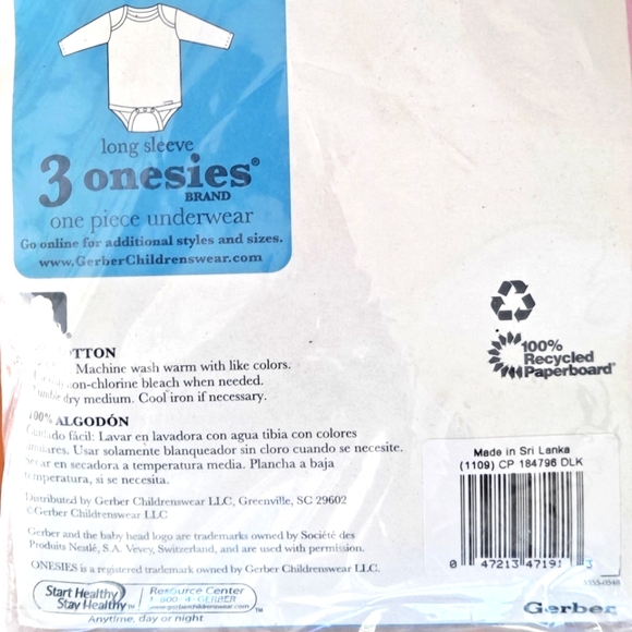 Gerber 12 Months 3 Pack Baby Girl's Long Sleeves Onesies Snaps Between The Legs - Picture 6 of 6